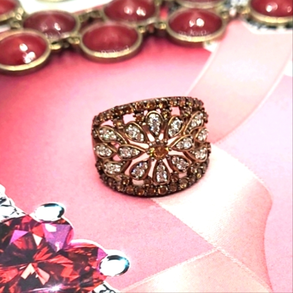 Vintage Champagne Mocha & White Diamond Rose Gold Ring SZ 8